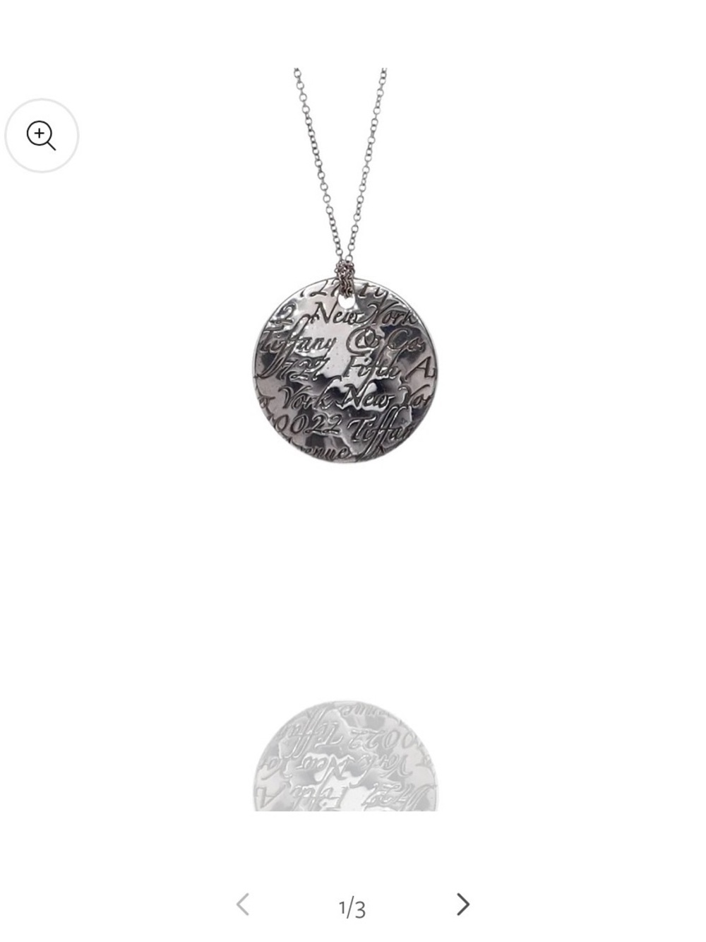 Tiffany & Co. Silver Engraved Script Disc Necklace